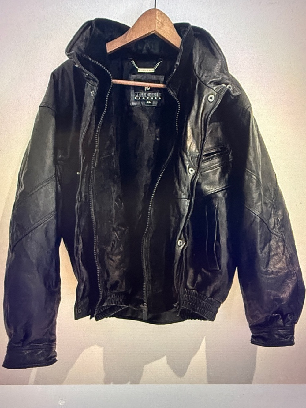 Pelle Cuir Leather Men Black Full Zip Inside Snap Button Up Bomber Jacket Size M